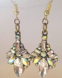 Iridescent Crystal and Gold Dangle Earrings